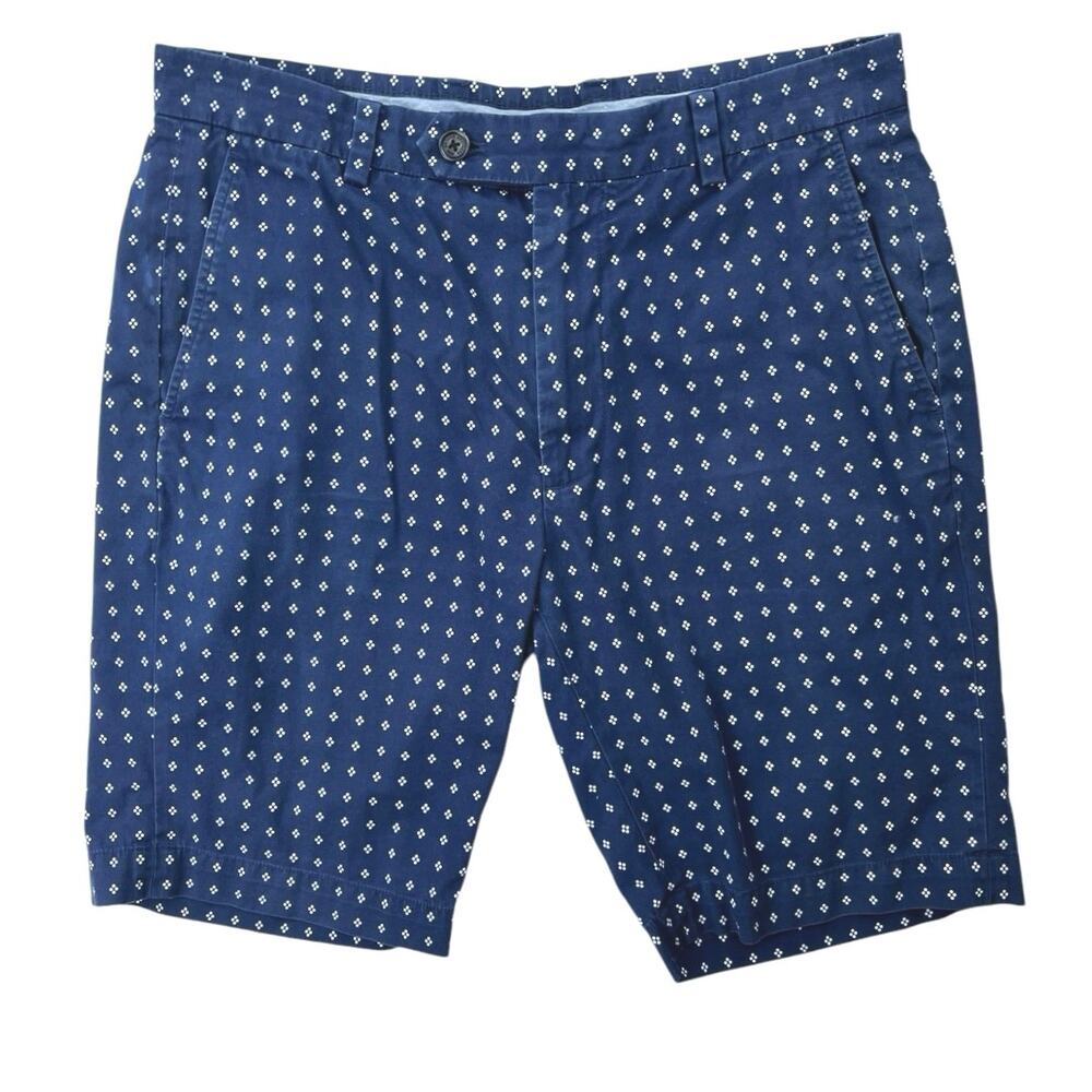 Brooks Brothers Men's Navy Blue Printed Flat Front Casual Bermuda Shorts Size 32